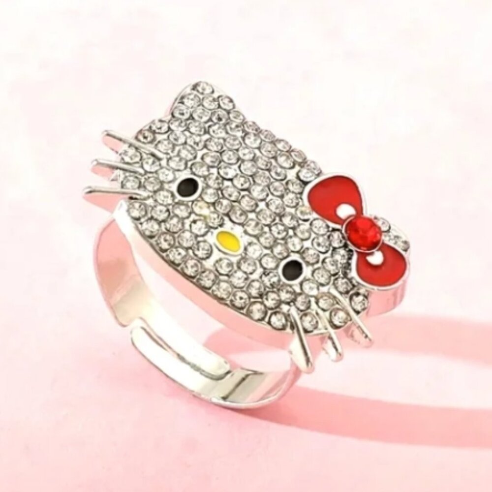 Hello Kitty Bow Adjustable Ring with Sparkling Rhinestones.
